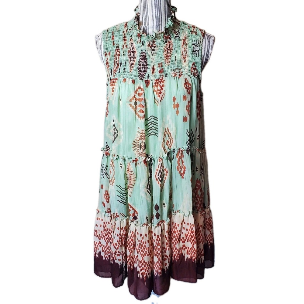 Taylor Dress Women Floral Sleeveless Smocked Tiered Lined High Neck Sz L* Spring